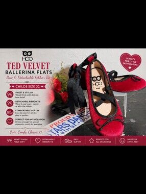 HOO Ted Velvet Ballerina Flats Bow Detachable Ribbon Tie Slip On Flats C…